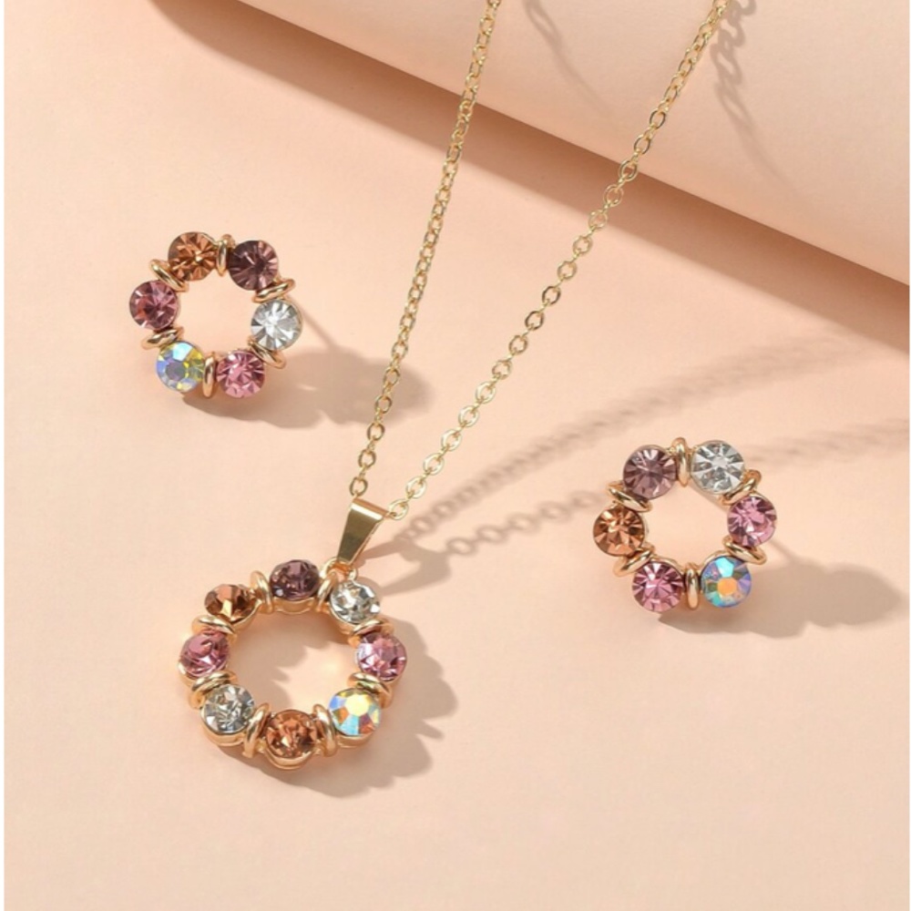 3pcs Rhinestone Decor Jewelry Set